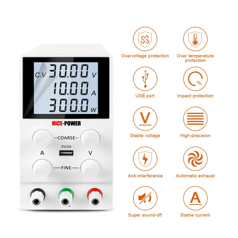 fonte de alimentação ajustável 30V 10A 12V 24V