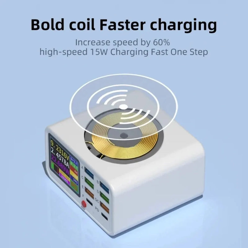 USB Charge Multi Funcional, 8 Portas USB com Detector de Corrente Visual