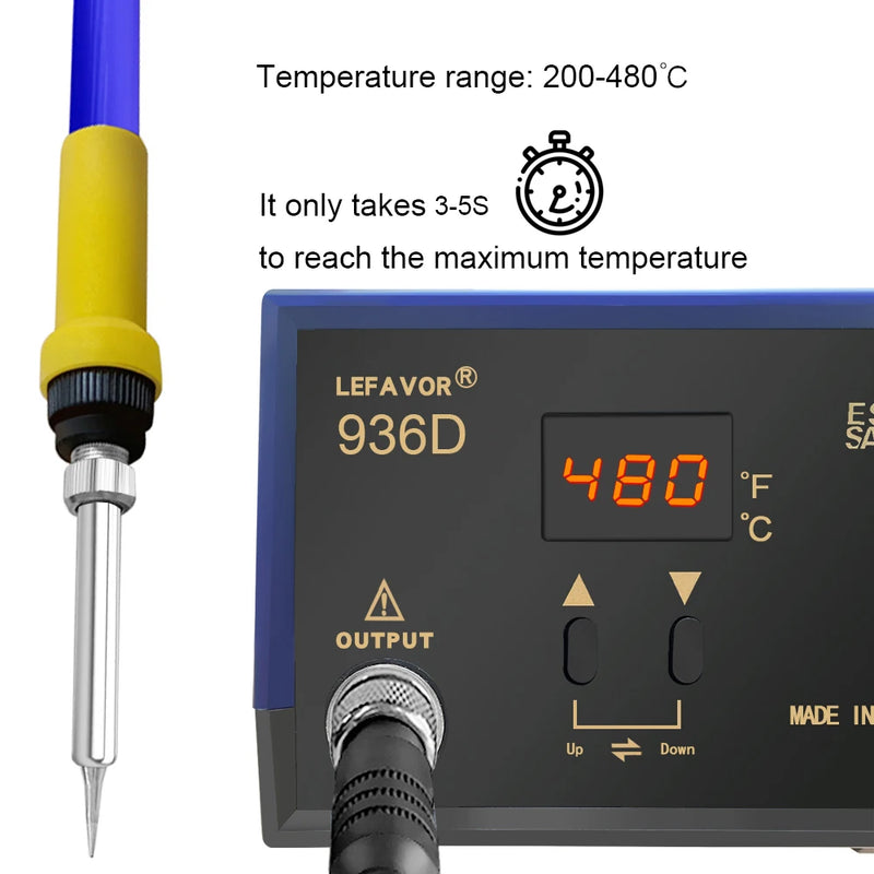 Ferro de solda Digital Estação, 936D, 60W, ajuste rápido de temperatura, C/F sono 200-480 para BGA soldagem Tool Set