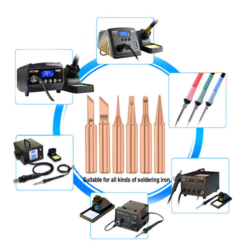 Bico de solda de cobre puro, internamente aquecido, cabeça de ferro de solda, 900M, 2.4mm, 3mm, 4.7mm, 936, 5 pcs
