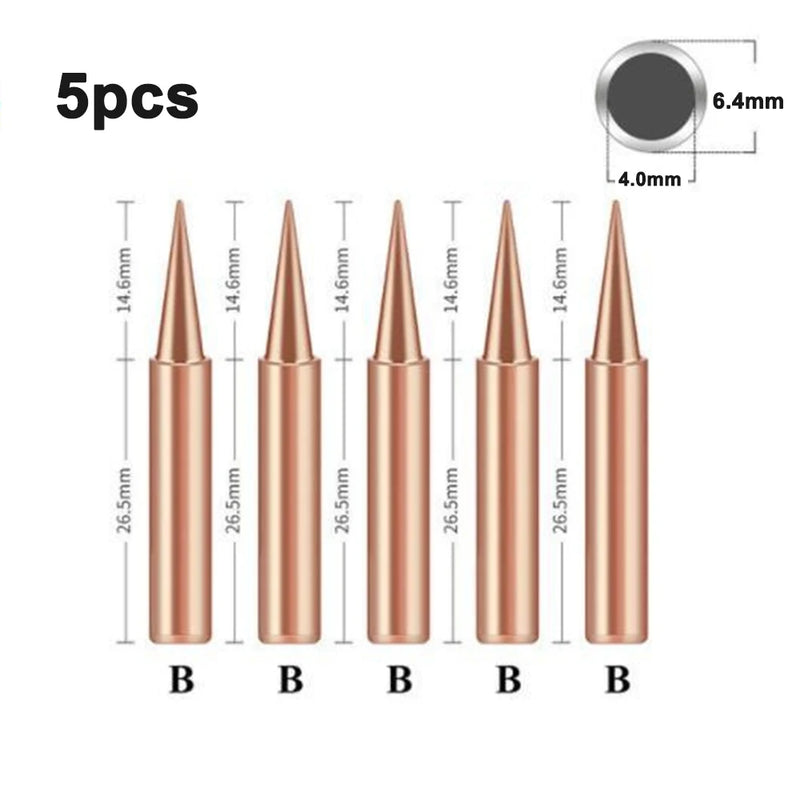 Bico de solda de cobre puro, internamente aquecido, cabeça de ferro de solda, 900M, 2.4mm, 3mm, 4.7mm, 936, 5 pcs