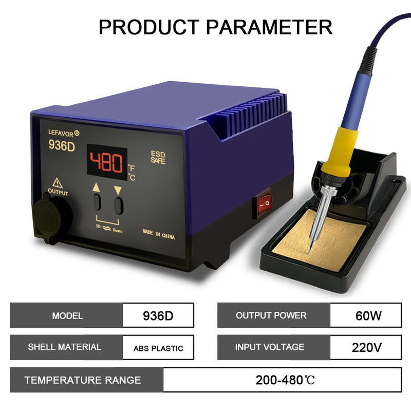 Ferro de solda Digital Estação, 936D, 60W, ajuste rápido de temperatura, C/F sono 200-480 para BGA soldagem Tool Set